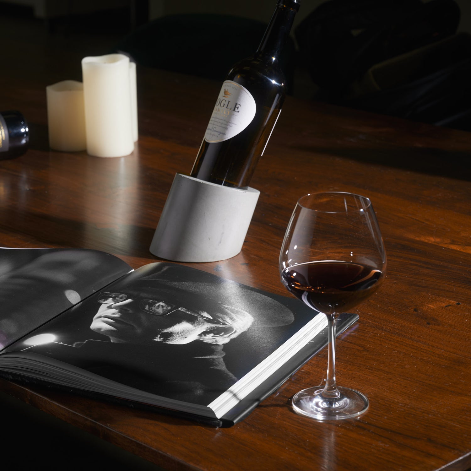 Concrete Wine Holder On Wooden Table