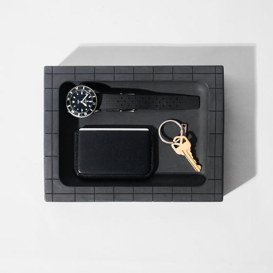 illfound concrete valet tray in black with edc